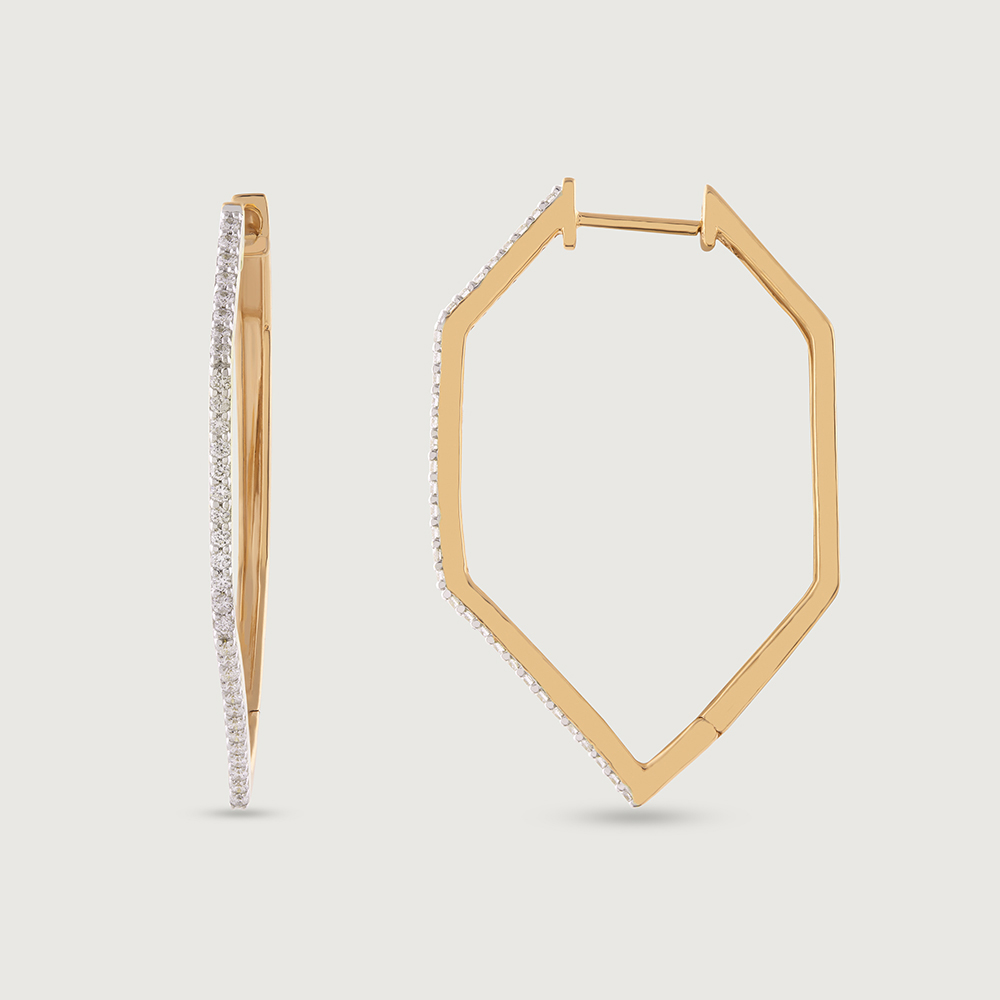 Hexa Bold Gold & Diamond Hoop Earrings,,hi-res image number null