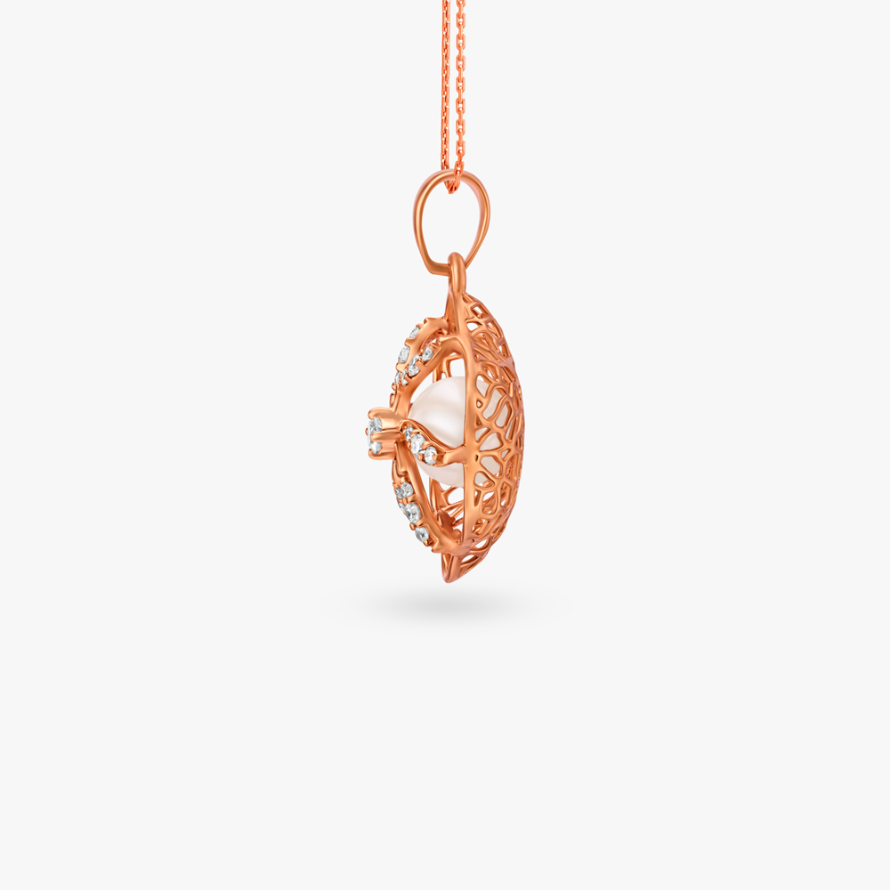 Floral Mesh Pearl and Diamond Pendant,,hi-res image number null