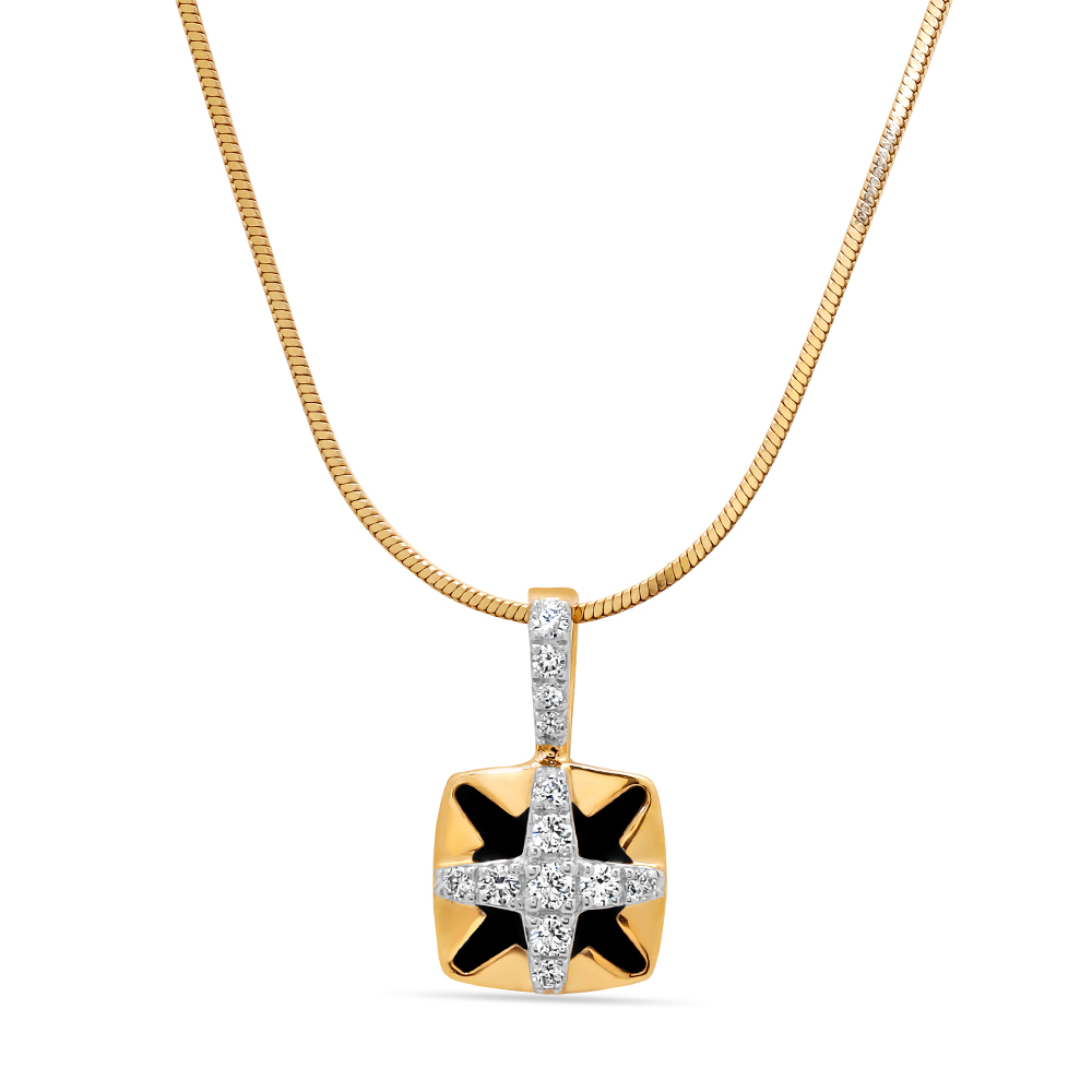 18 KT Yellow Gold Geometric Sparkle Diamond Pendant