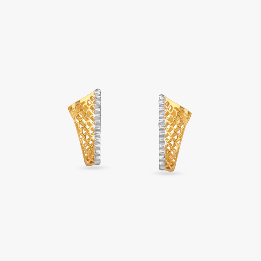 Lattice Curve Gold Hoop Earrings,,hi-res image number null
