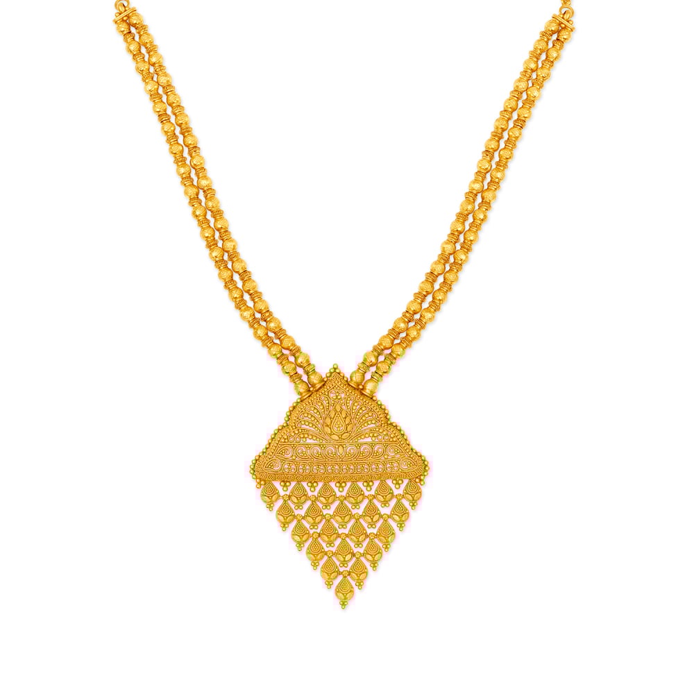 Resplendent 22 Karat Yellow Gold Filigree Necklace And Earrings Set,,hi-res image number null
