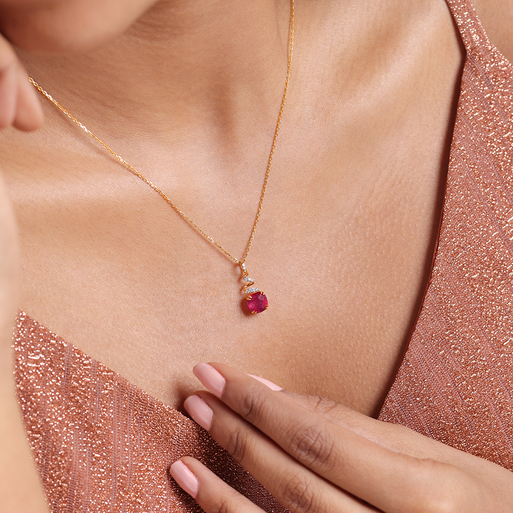 Classically Chic 14KT Ruby & Diamond Pendant,,hi-res image number null