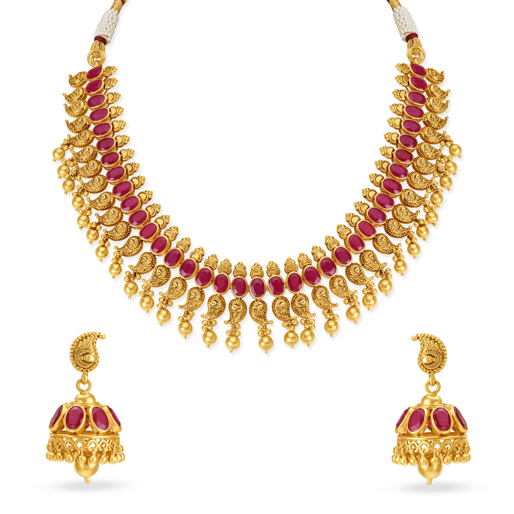 Opulent Gold and Ruby Necklace Set,,hi-res image number null