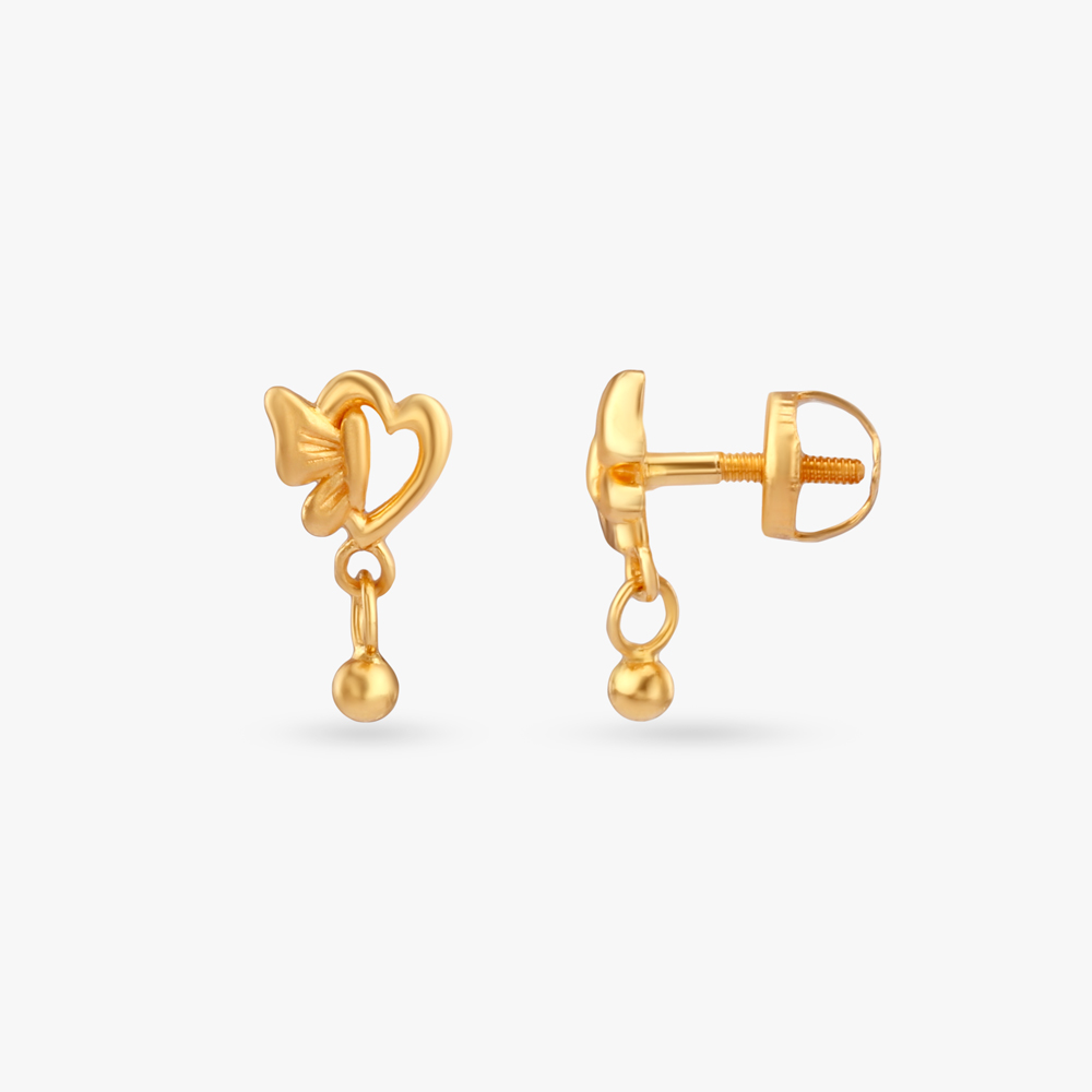 Flutter Heart Gold Drop Earrings for Kids,,hi-res image number null