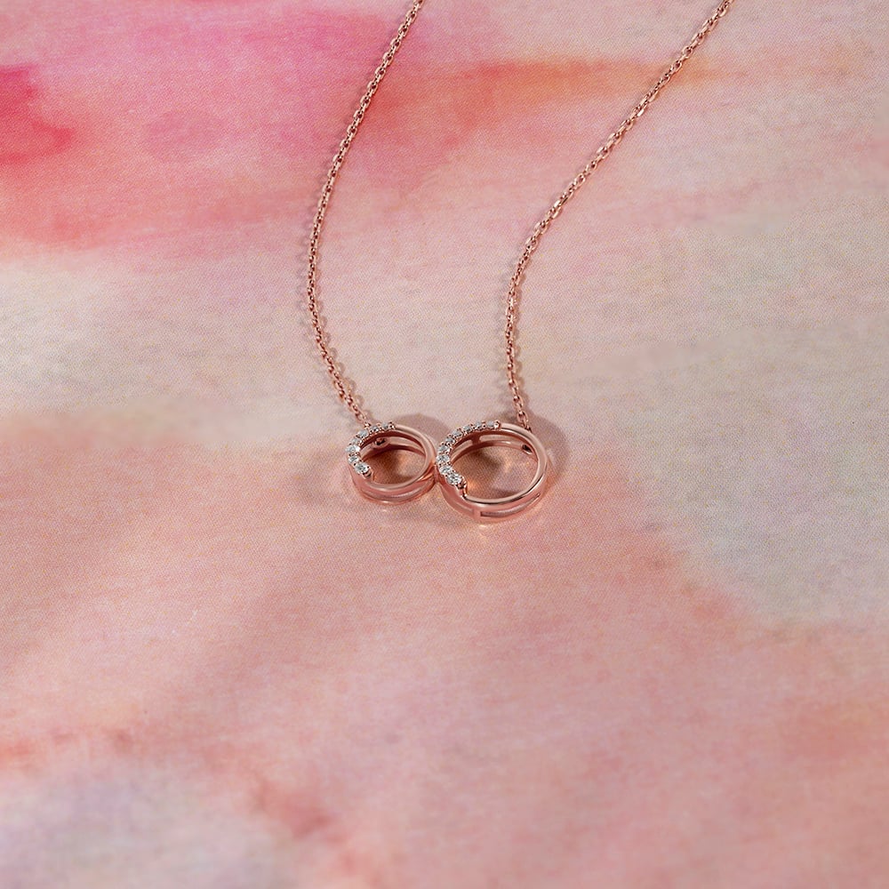 Double Circle Gold & Diamond Necklace,,hi-res image number null