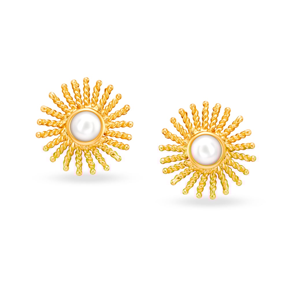 

Radiant Sun Gold Stud Earrings with Pearl