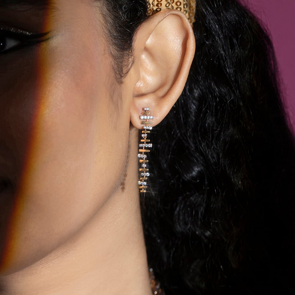 Disco Rhythm Gold & Diamond Drop Earrings,,hi-res image number null