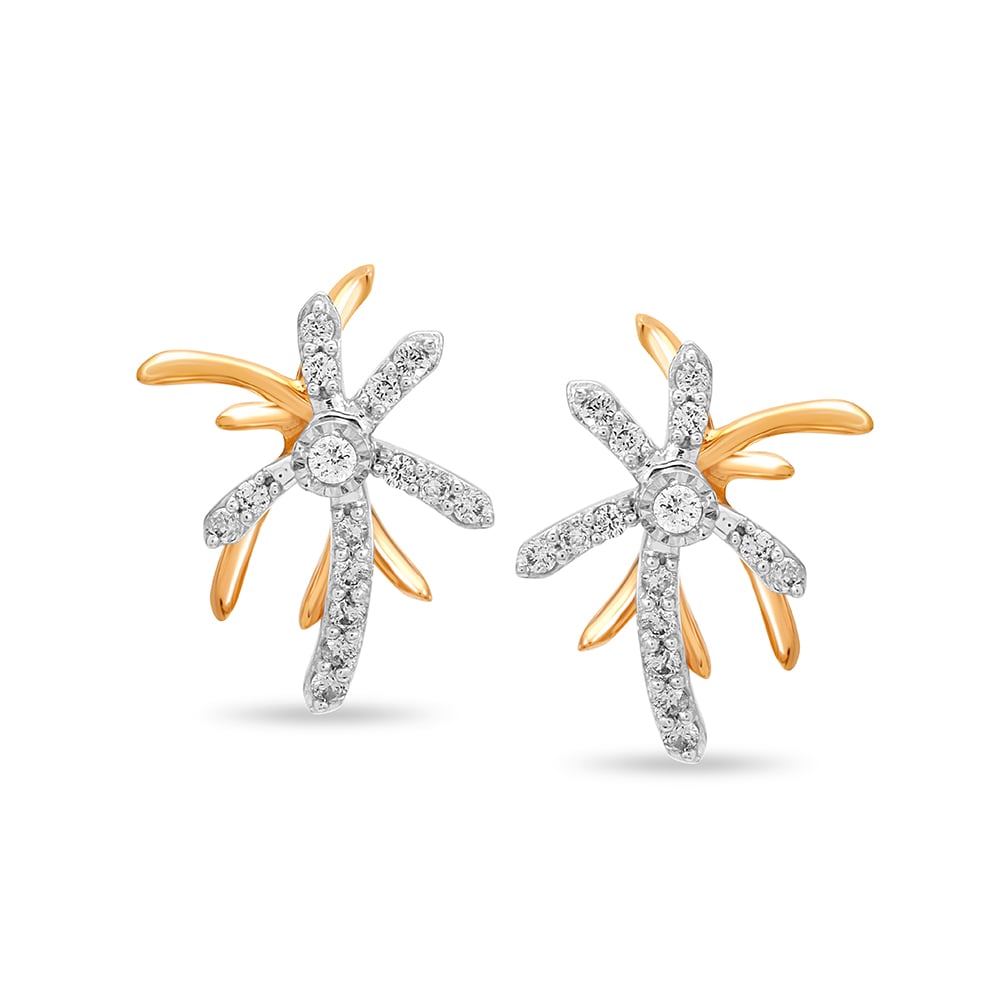 18KT Yellow and White Gold Dazzling Floral Stud Earrings,,hi-res image number null