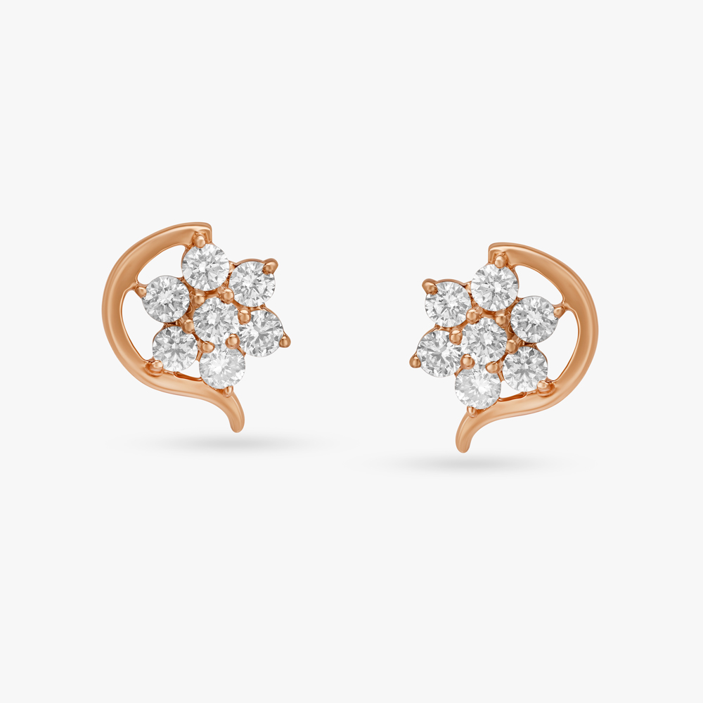 Floral Glamour Diamond Stud Earrings,,hi-res image number null