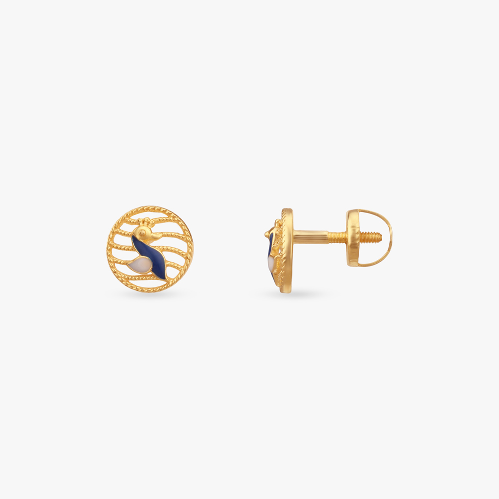 Little Peacock Gold Stud Earrings for Kids,,hi-res image number null