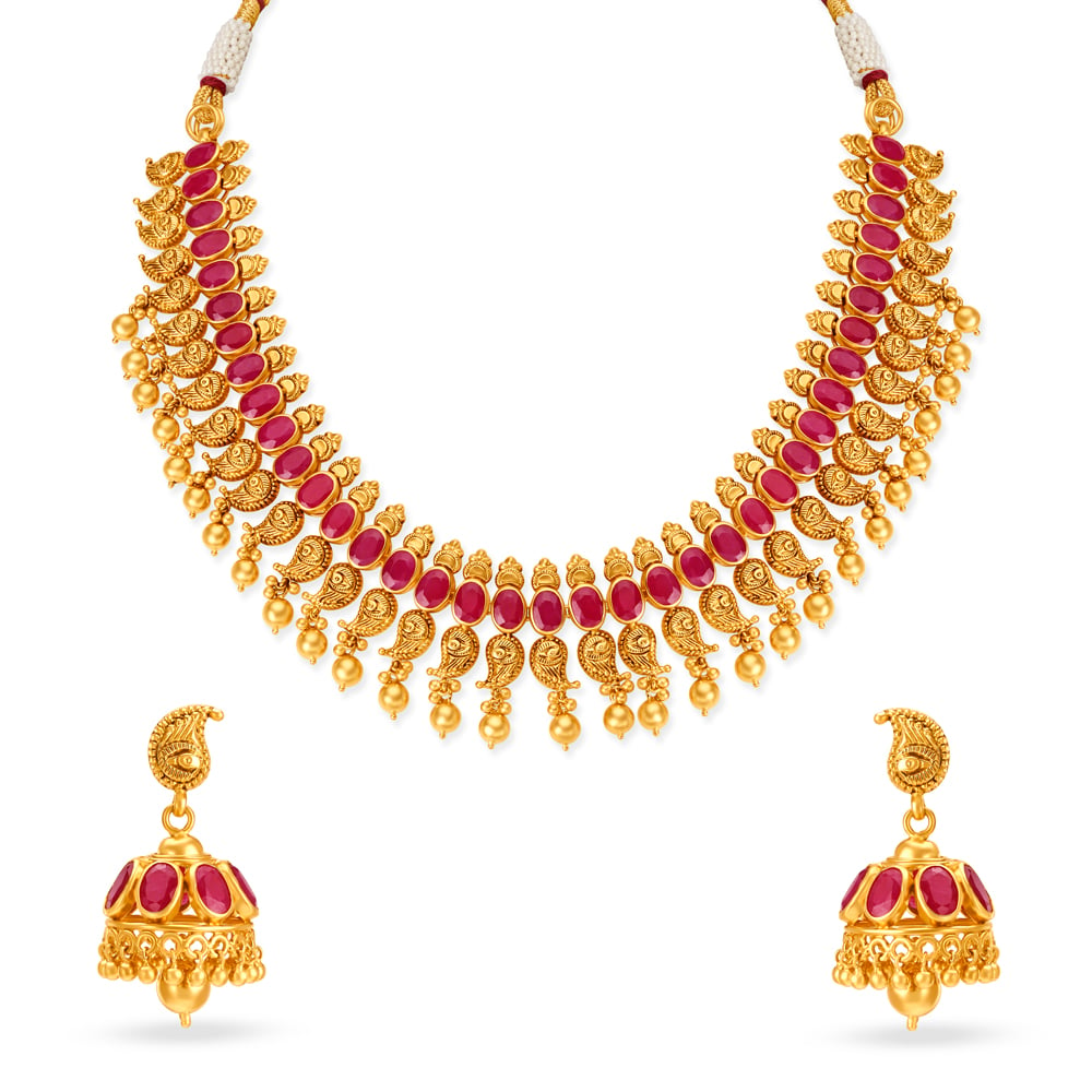 Opulent Gold and Ruby Necklace Set