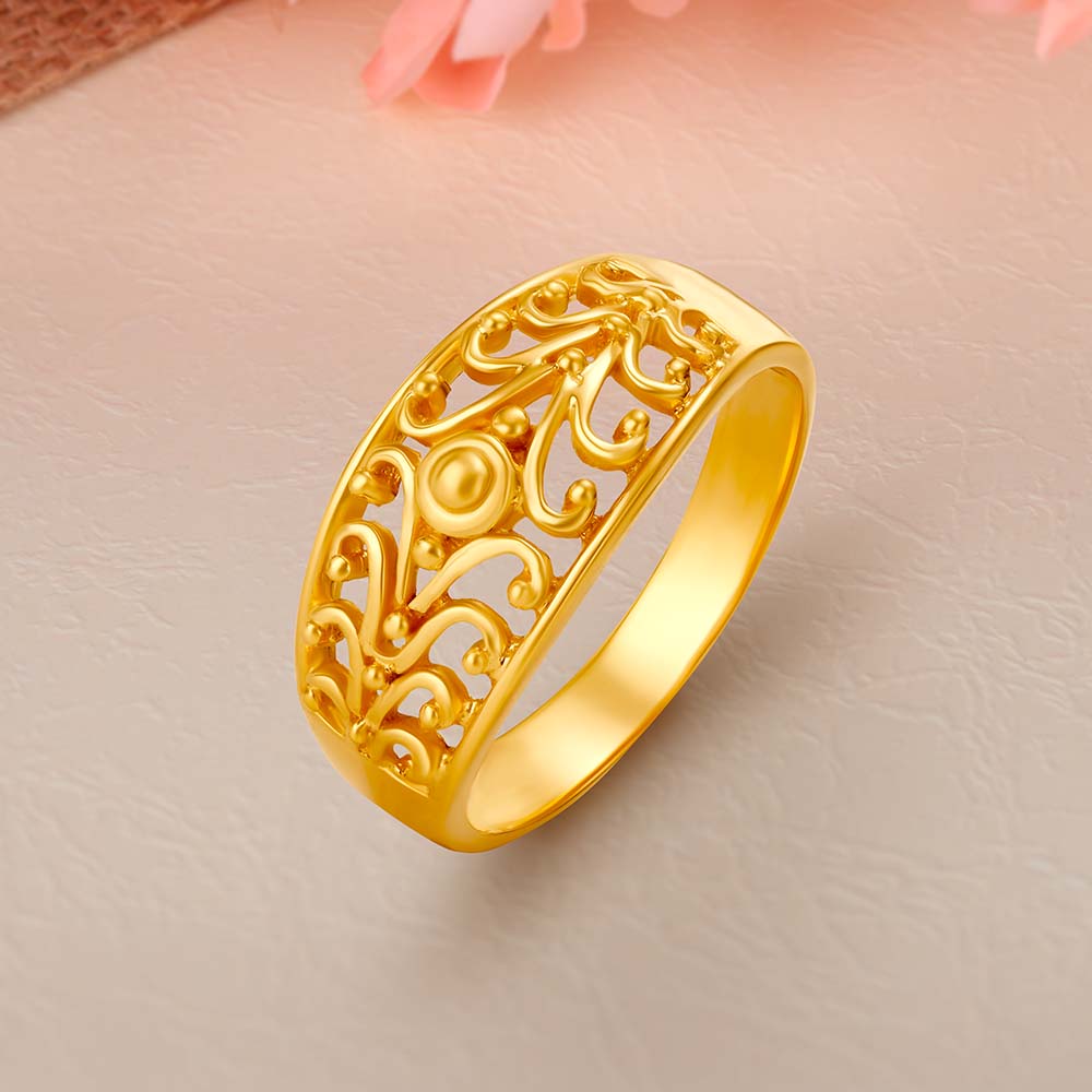 Ornamented 22 Karat Yellow Gold Jaali Patterned Finger Ring,,hi-res image number null