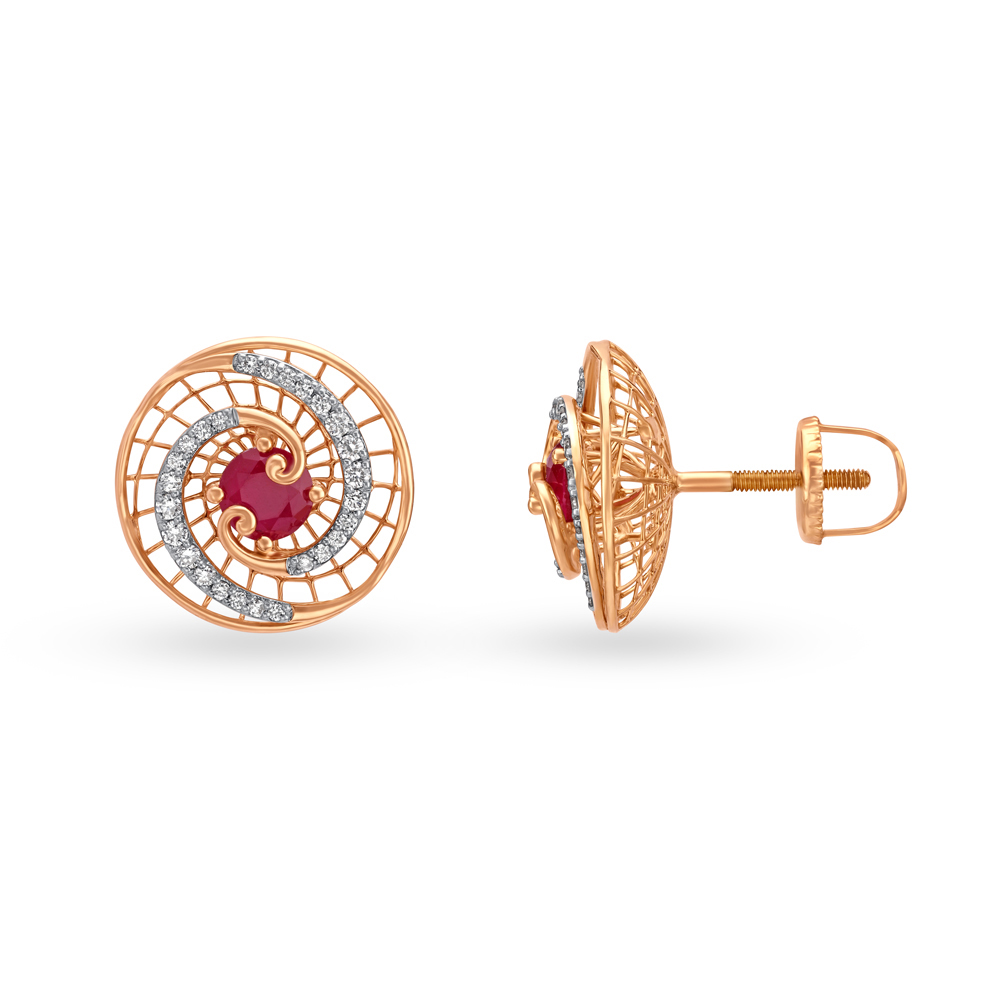 Eclectic Spiral Diamond Stud Earrings with Coloured Stones,,hi-res image number null