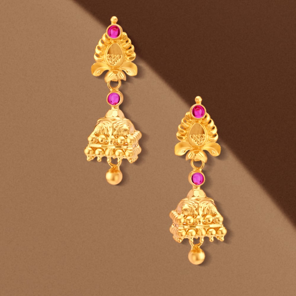 Bell-Shaped Gold Jhumka Earrings,,hi-res image number null