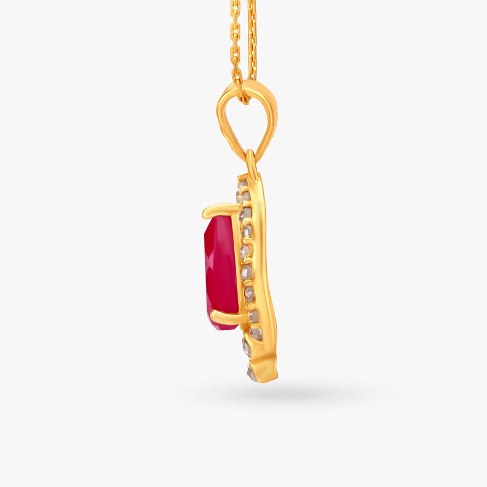 Coloured Stones Studded Gold Pendant and Earrings,,hi-res image number null