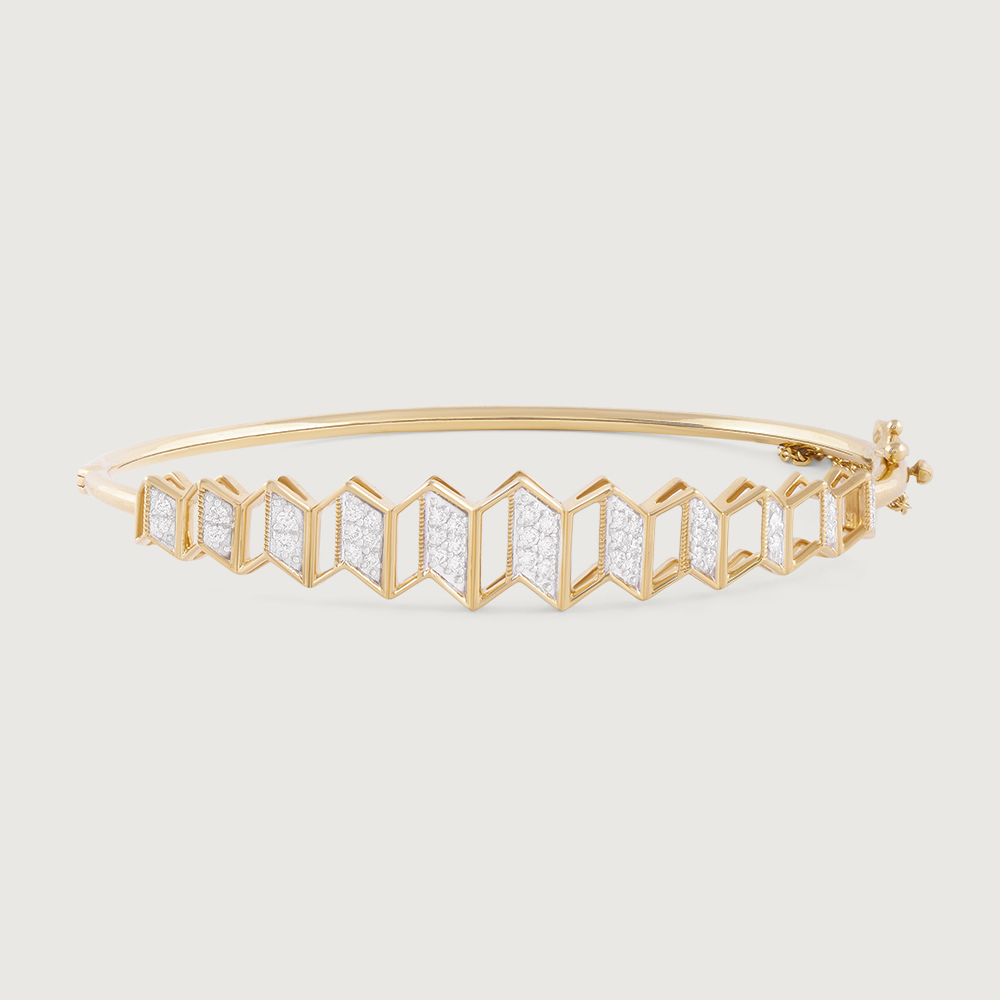 Zigzag Pulse Gold & Diamond Bangle,,hi-res image number null
