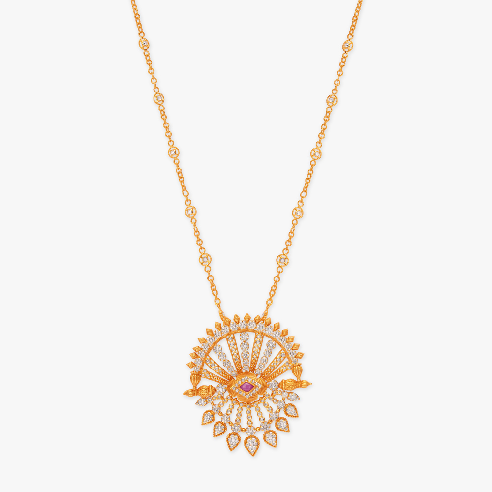 Celestial Dawn Gold Pendant with Chain and Earrings Set,,hi-res image number null