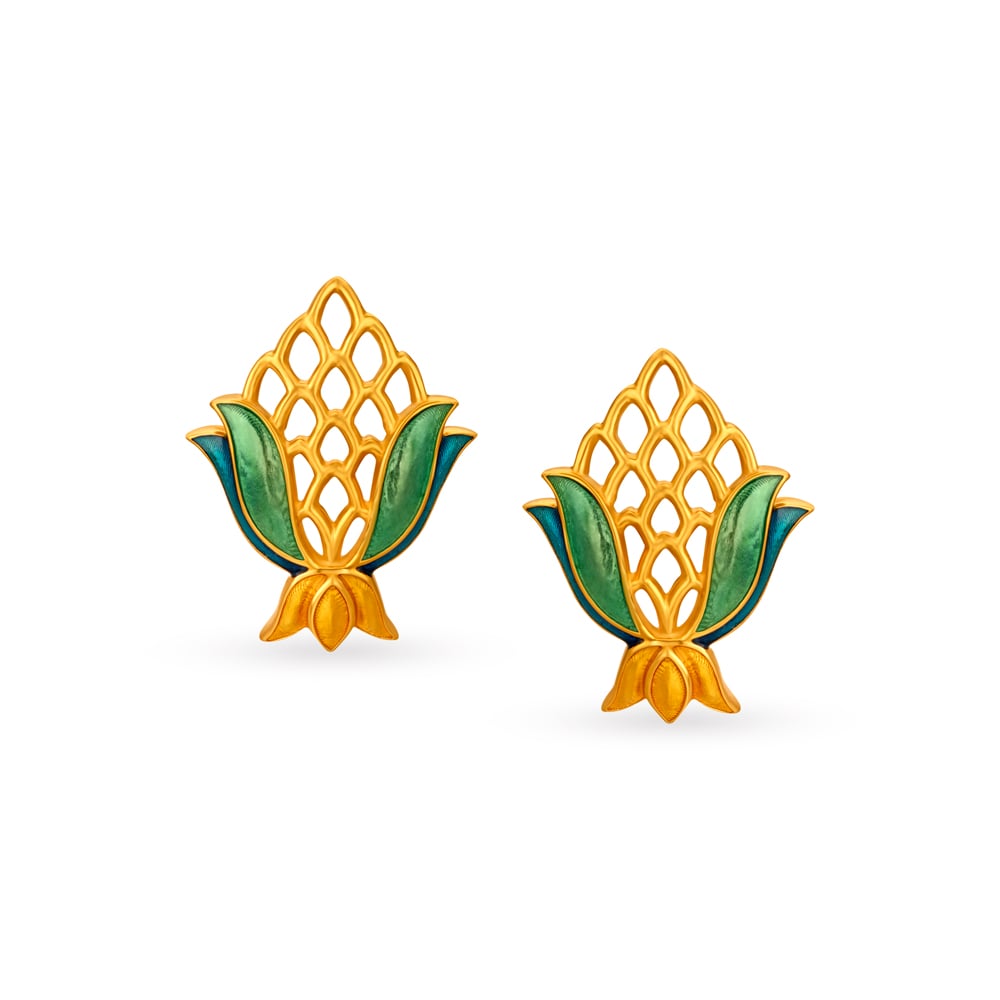 Classic Lotus Design Earrings  South India Jewels