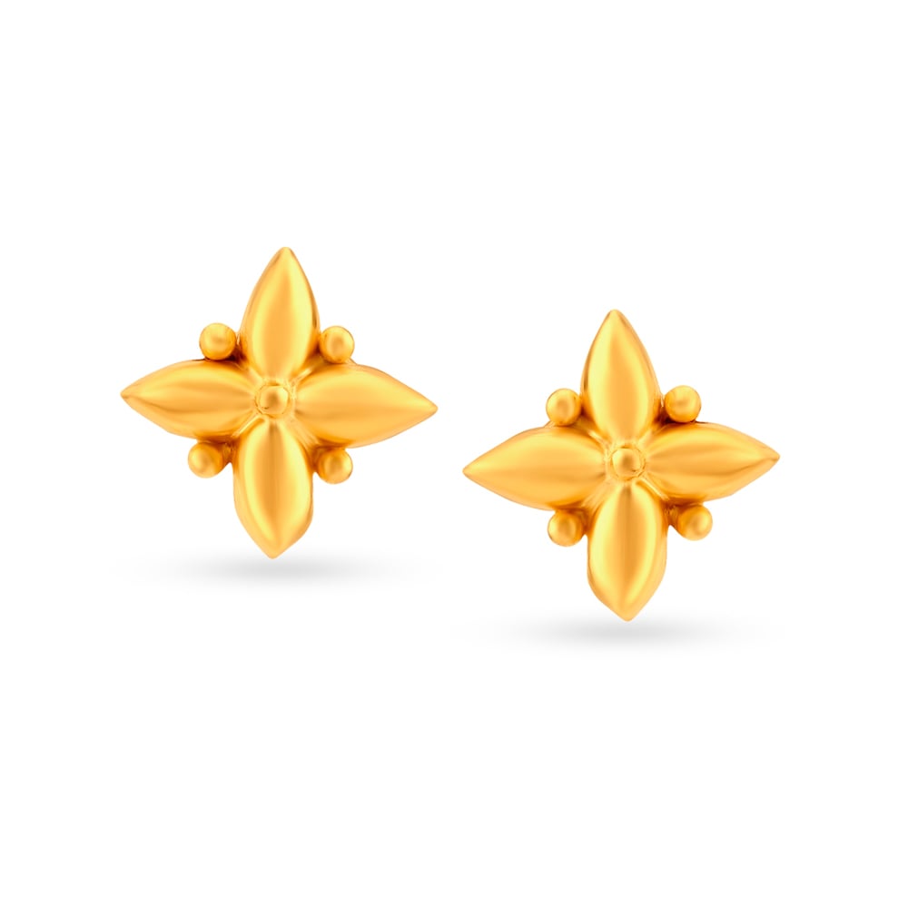Quintessential 22 Karat Yellow Gold Floral Stud Earrings,,hi-res image number null