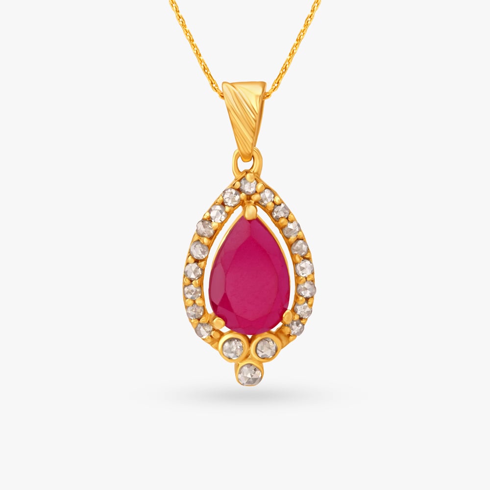 Coloured Stones Studded Gold Pendant and Earrings,,hi-res image number null