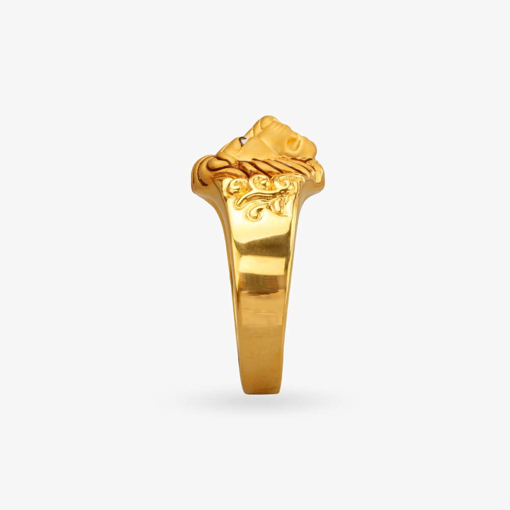 Lion Signet Gold Finger Ring for Men,,hi-res image number null