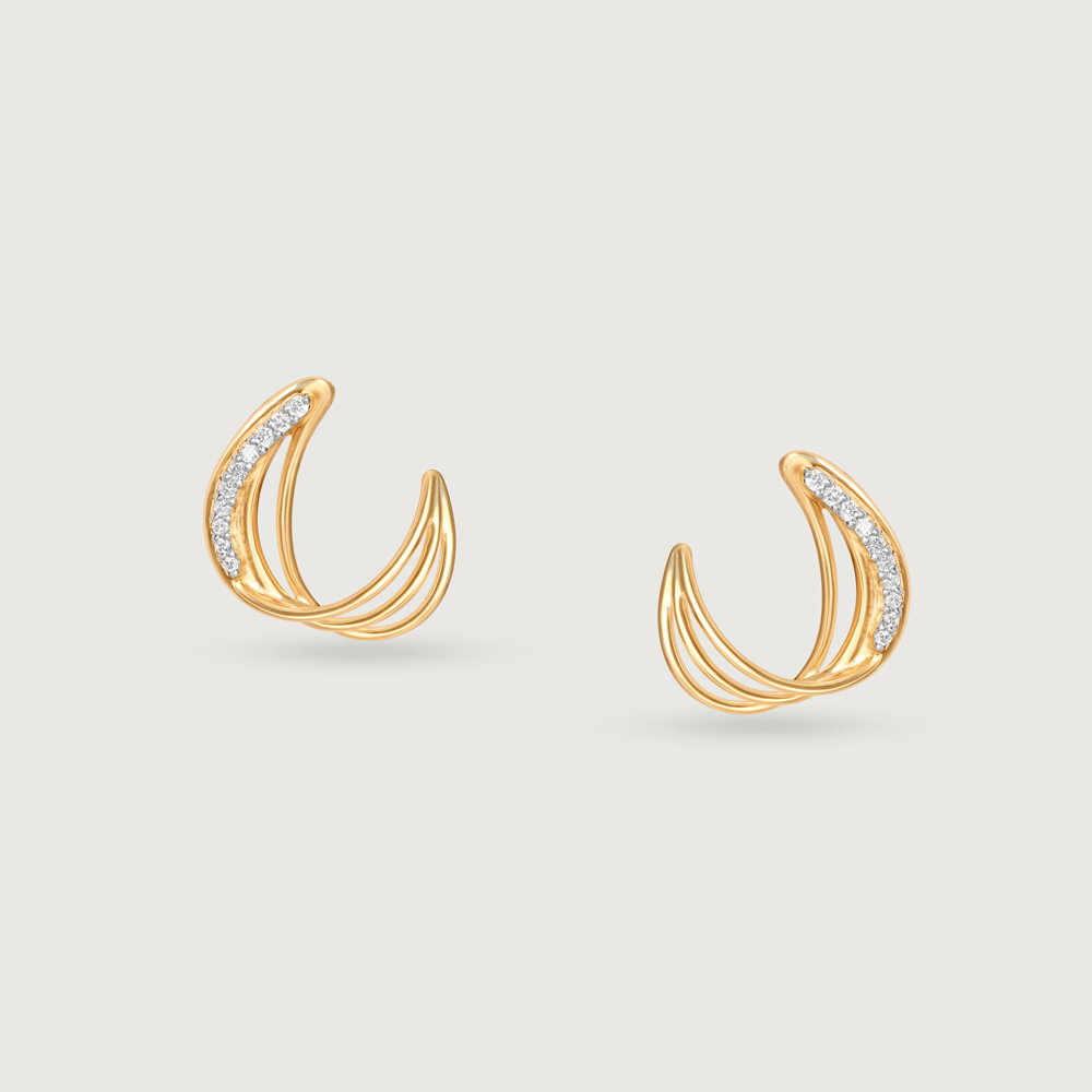 Flowing Rivulet 14 Kt Gold & Diamond Stud Earrings,,hi-res image number null