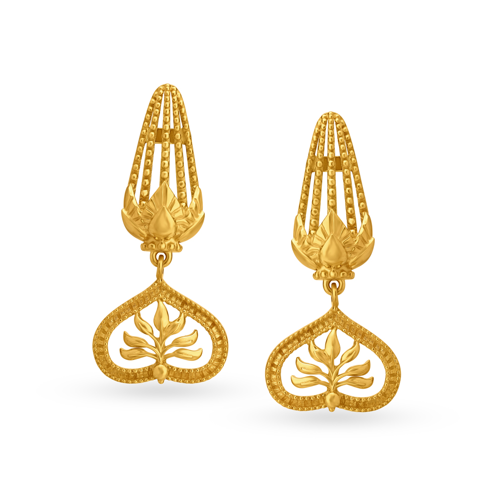 Enticing Gold Drop Earrings with Floral Motifs