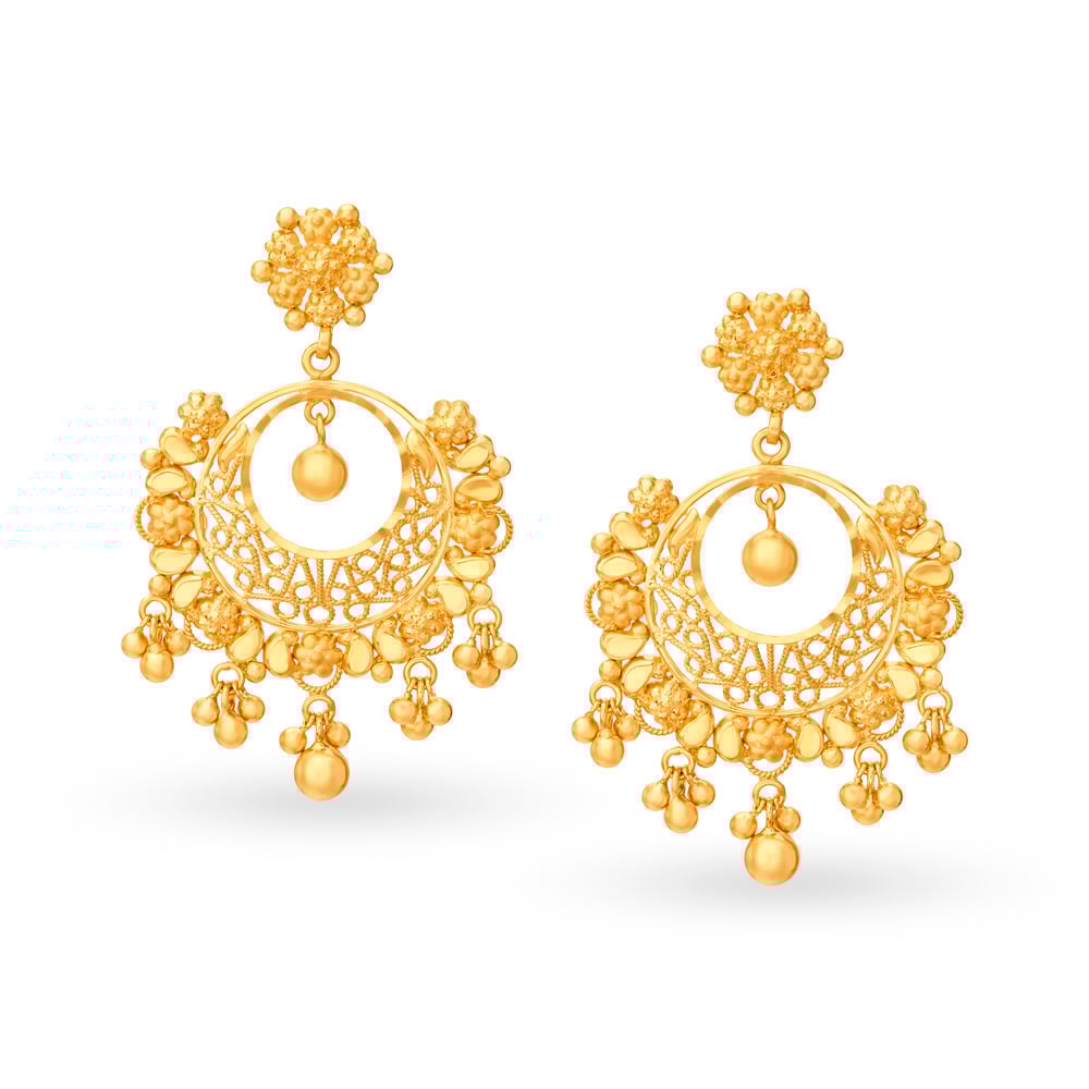 Floral Jali Work Gold Drop Earrings,,hi-res image number null