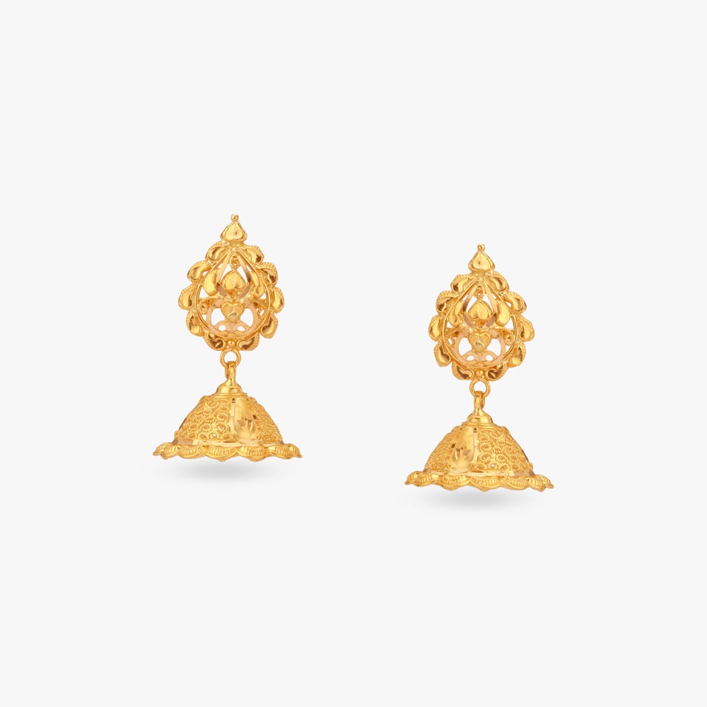 

Ornate Bloom Gold Jhumka Earrings