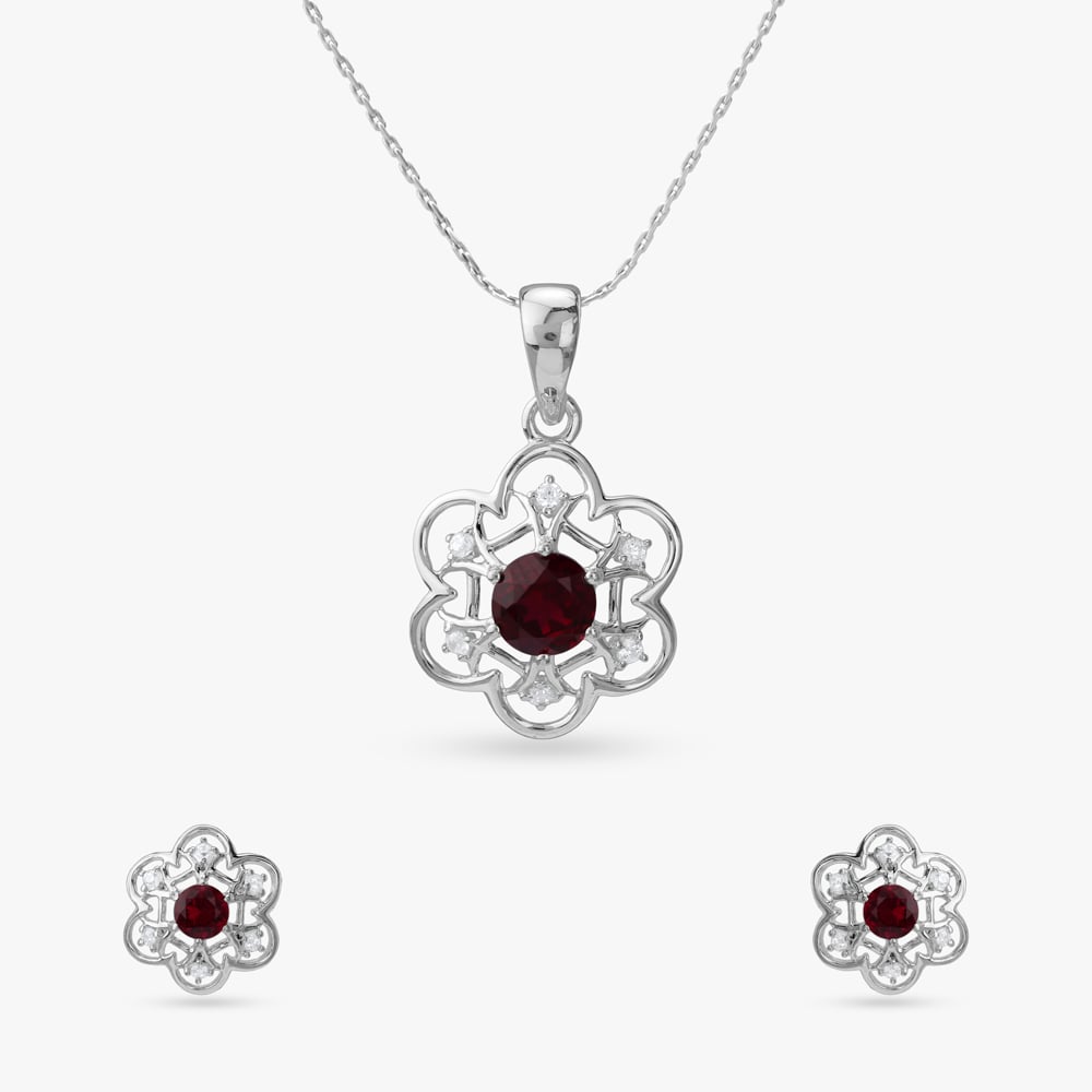 

Twilight Lotus Silver Pendant and Earrings Set