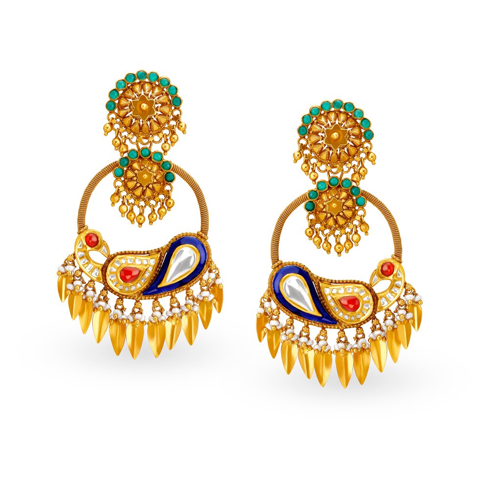 Ethereal 22 Karat Yellow Gold And Stone Earrings