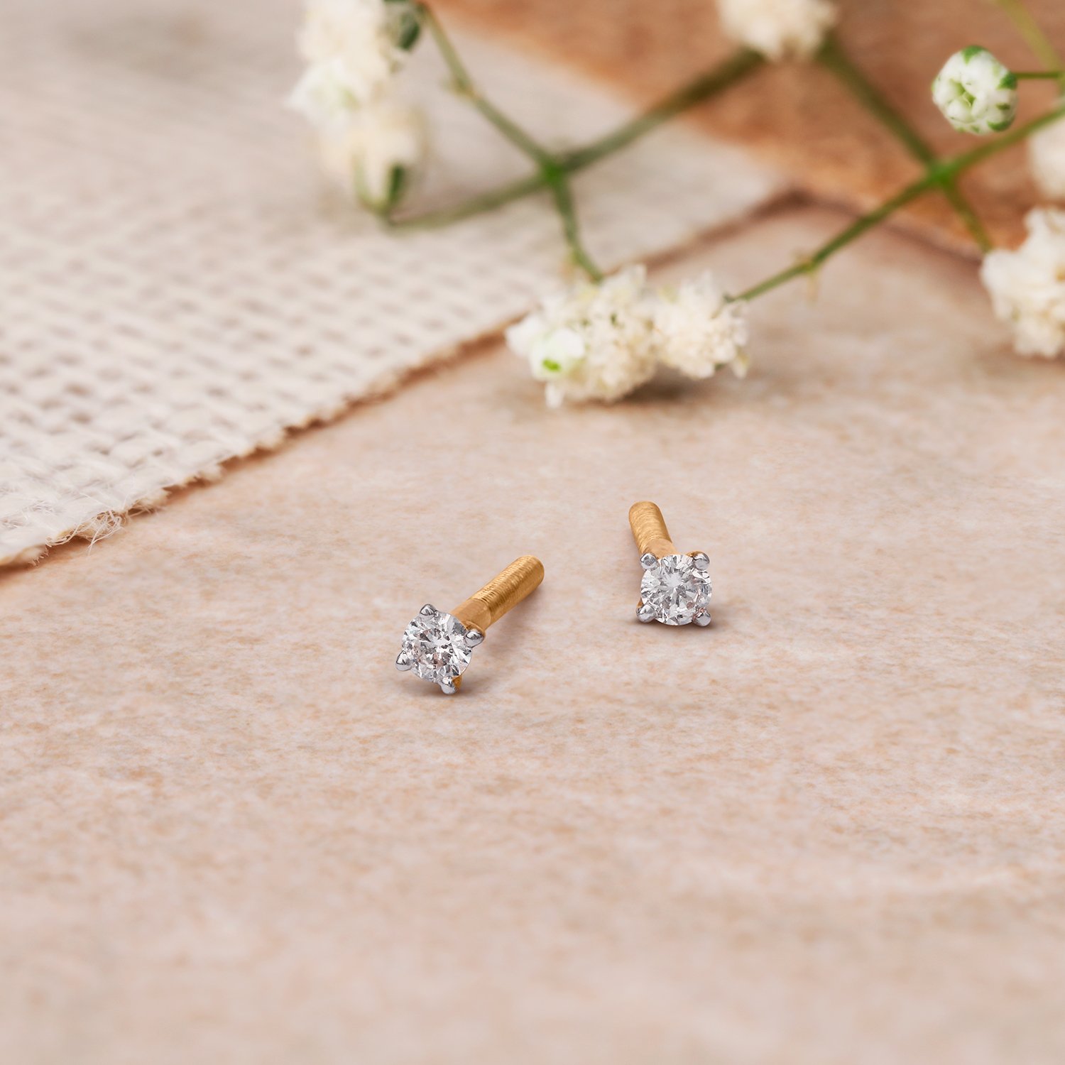 Subtle Single Stone Gold Stud Earrings