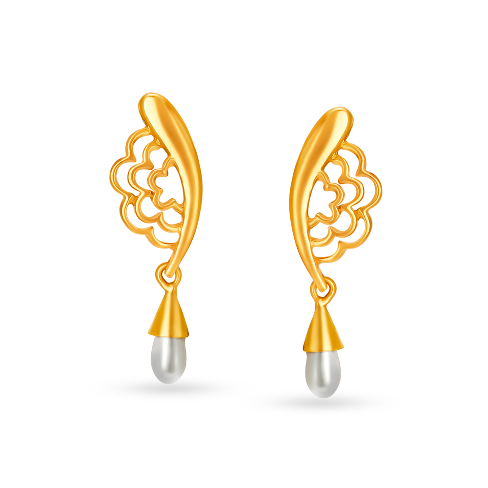 22 Karat Gold and Synthetic Pearl Pendant Earrings Set,,hi-res image number null