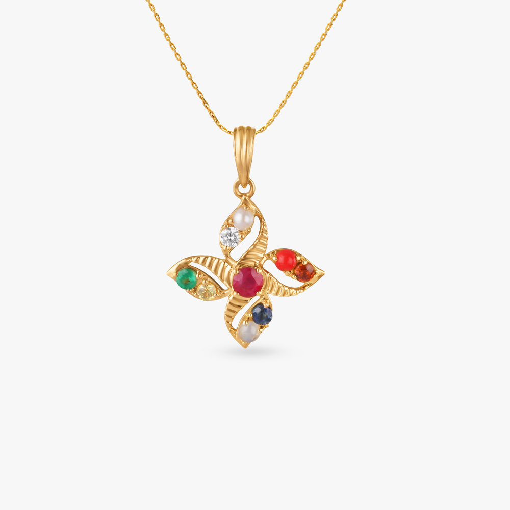 Navratna Blossom Diamond Pendant,,hi-res image number null