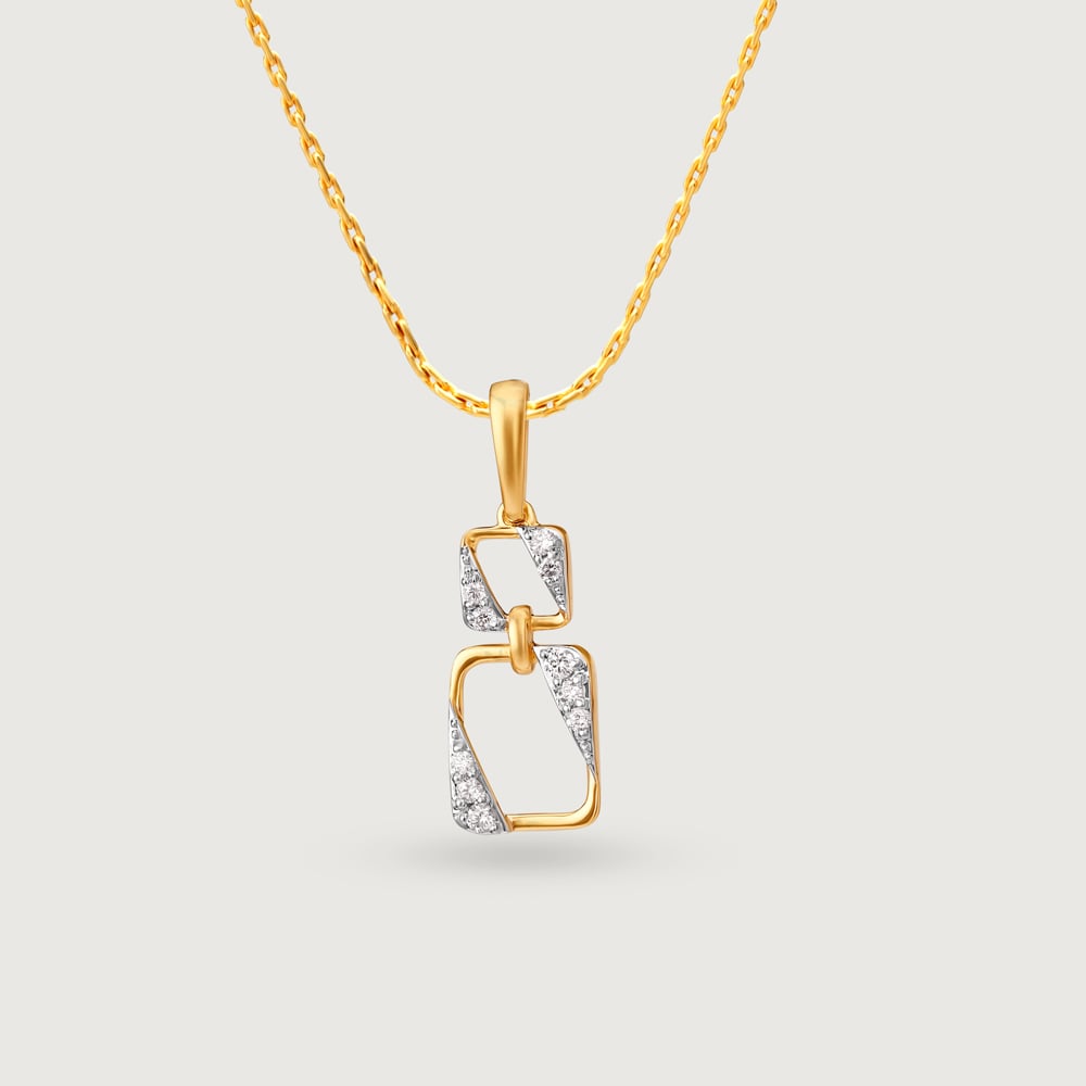 Contemporary Square Gold & Diamond Pendant,,hi-res image number null