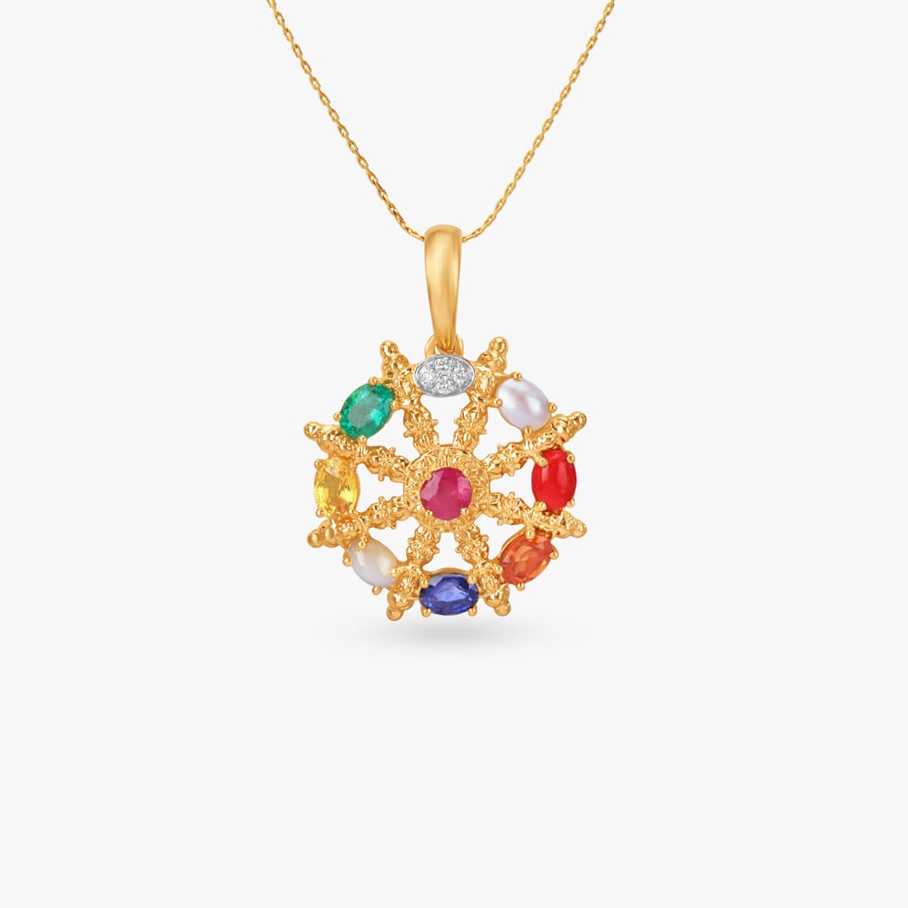 

Navratna Wheel Diamond Pendant