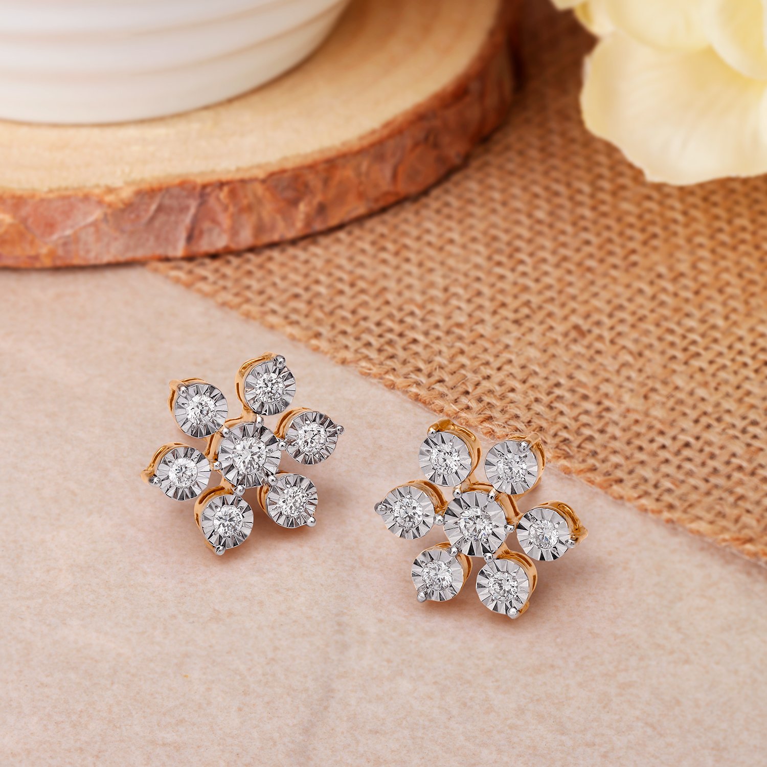 Buy 7 Stone Flower Shaped Diamond Cluster Stud Earrings in 14K Yellow Gold  Made in the USA Online in India - Etsy