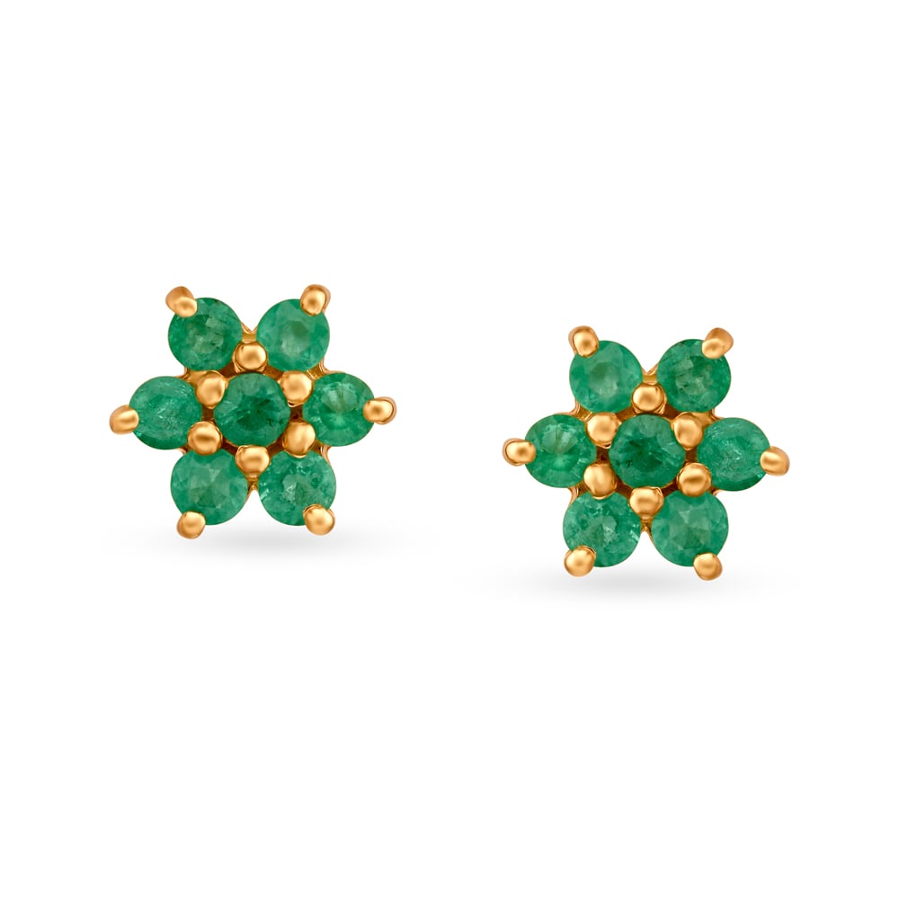 Delightful Gold and Emerald Stud Earrings,,hi-res image number null