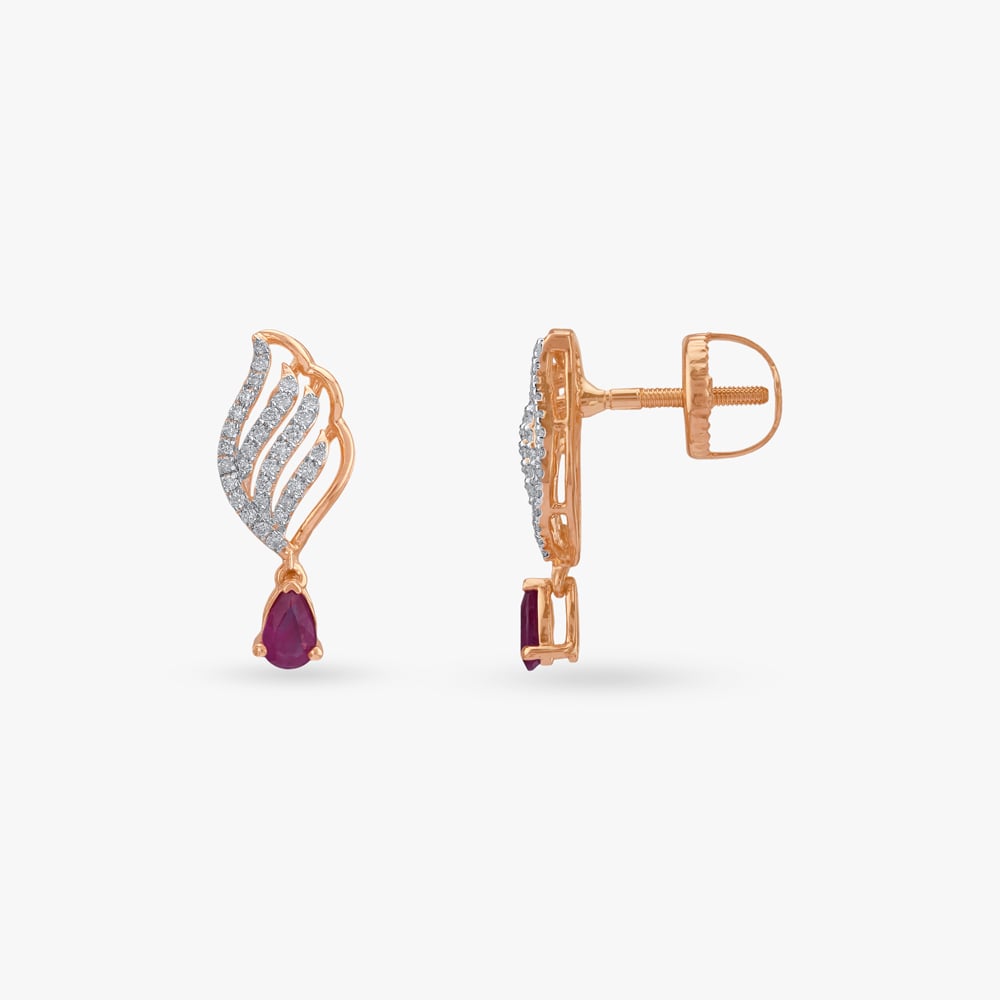 Ruby Plume Diamond Drop Earrings,,hi-res image number null