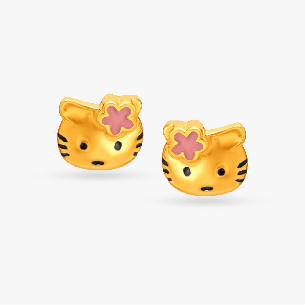 Darling 22 Karat Yellow Gold Kitty Stud Earrings,,hi-res image number null