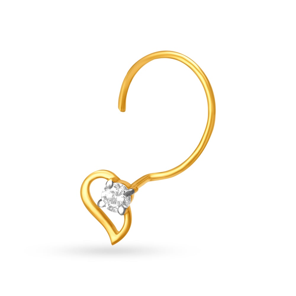 Leaf Inspired Gold and Diamond Nose Pin,,hi-res image number null