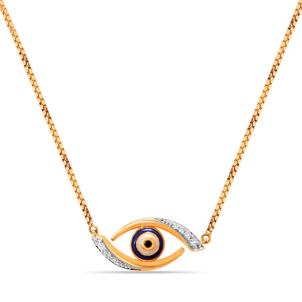 14KT Yellow Gold Evil Eye Necklace With Diamonds,,hi-res image number null