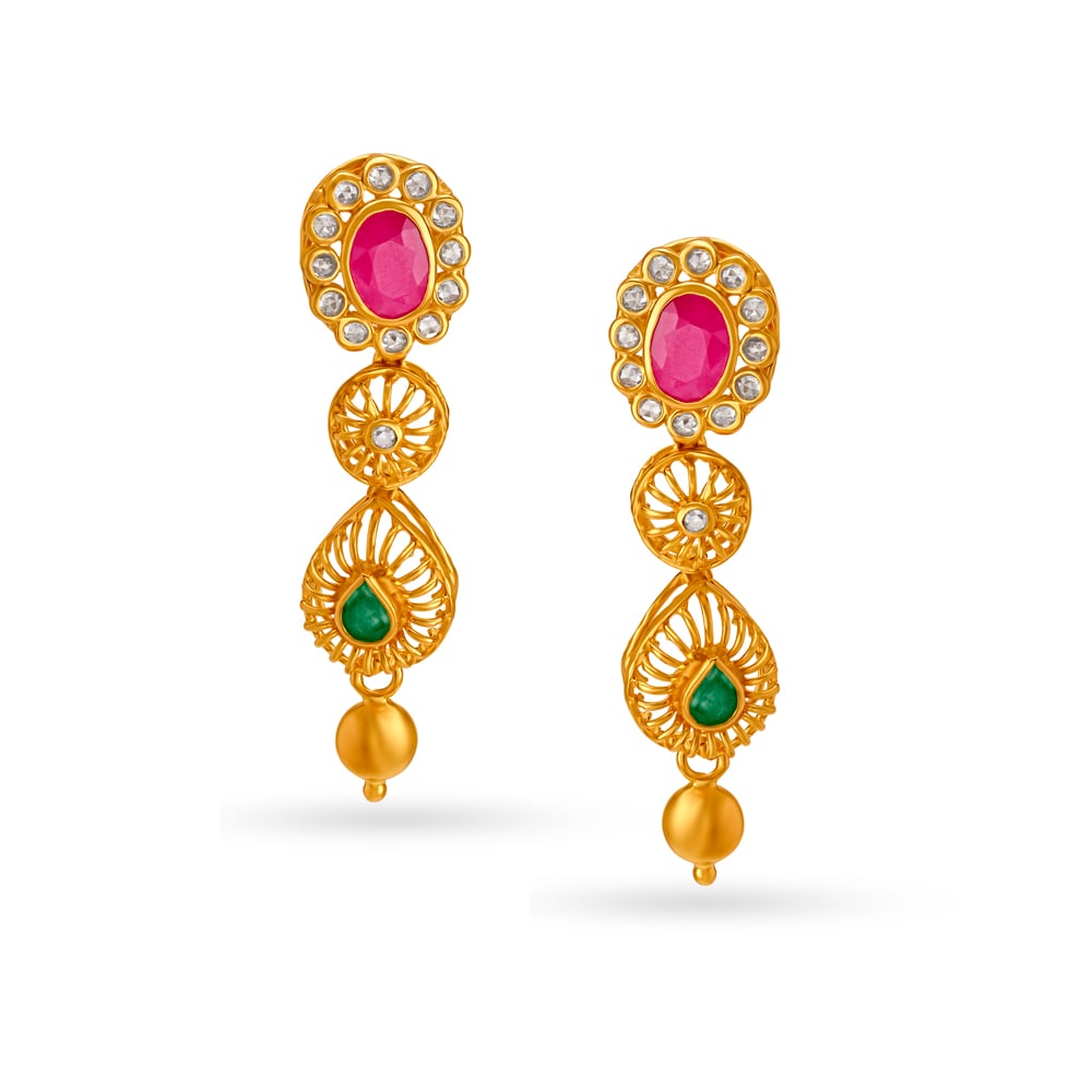 

Engaging Emerald And Ruby Gold Drop Earrings