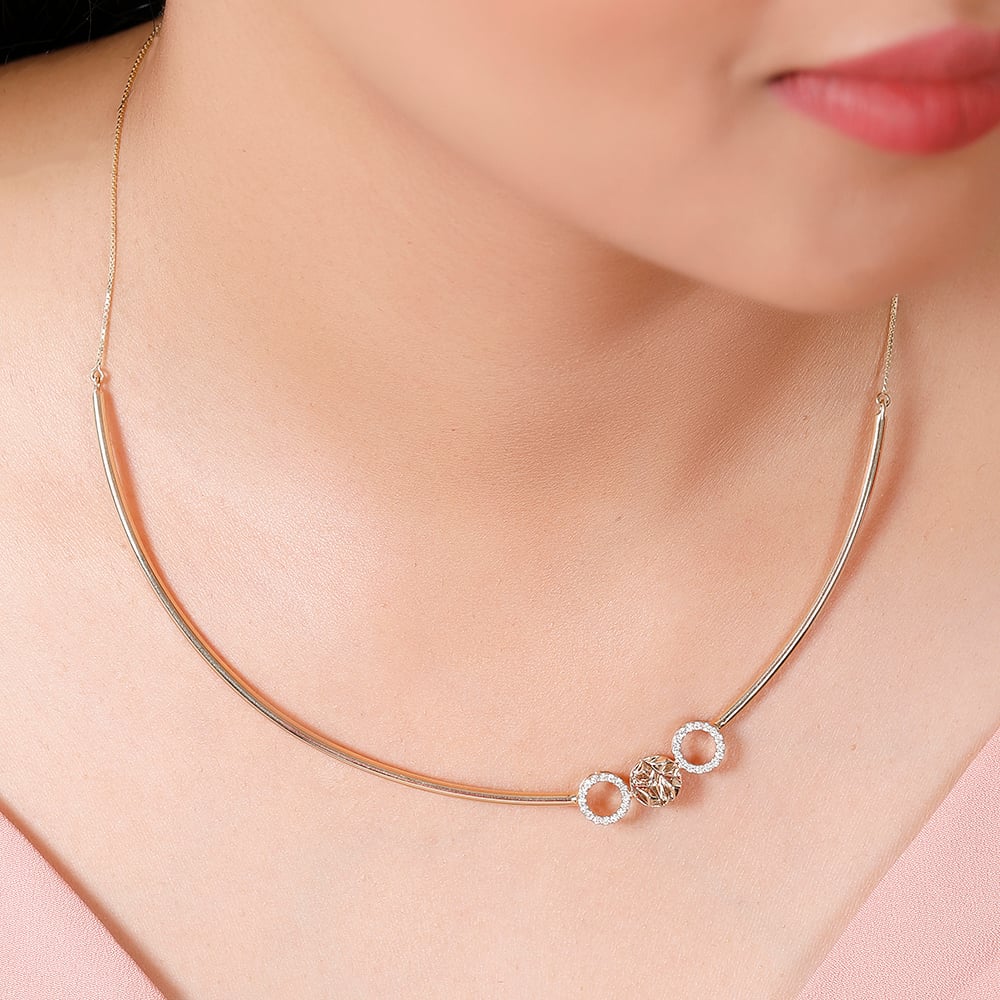 14KT Yellow Gold Radiant Tri-Circle Diamond Necklace,,hi-res image number null