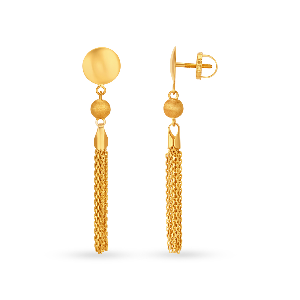 Fetching 22 Karat Yellow Gold Hanging Chain Drop Earrings,,hi-res image number null