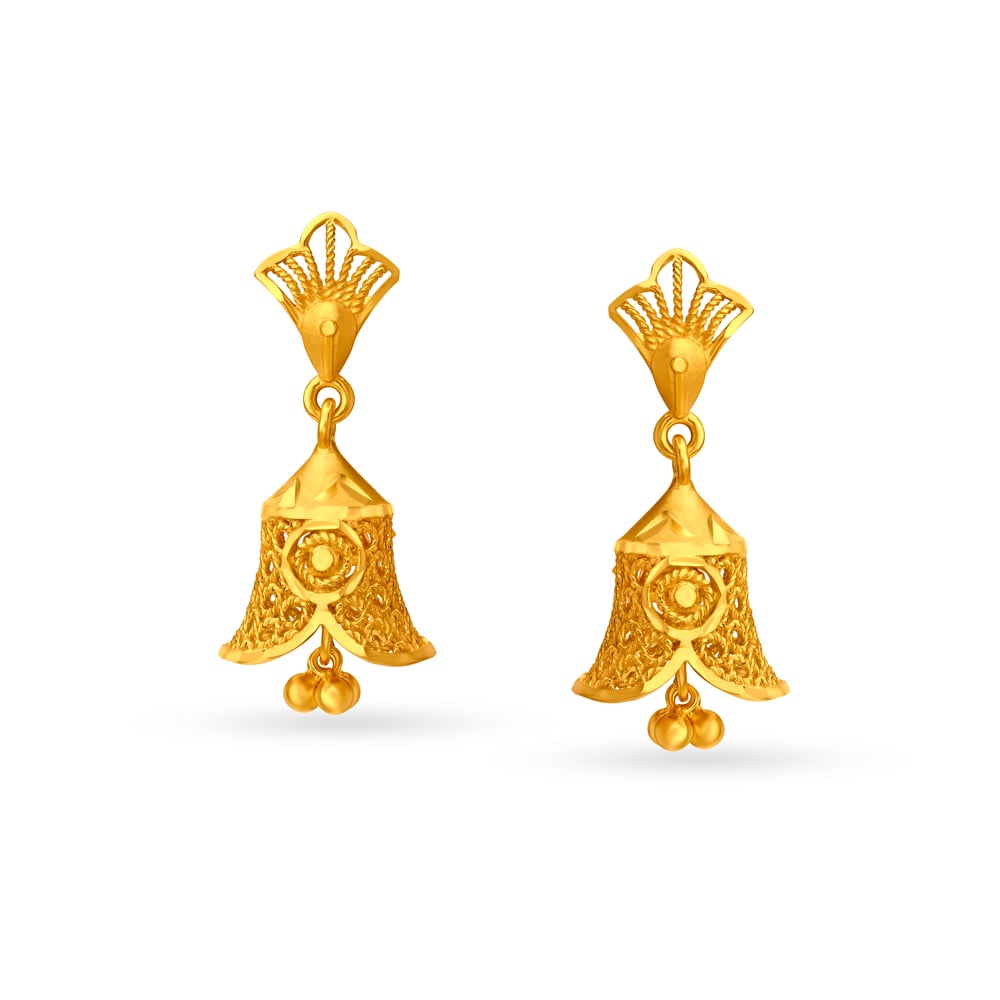 

Exquisite Yellow Gold Orchid Jhumkas