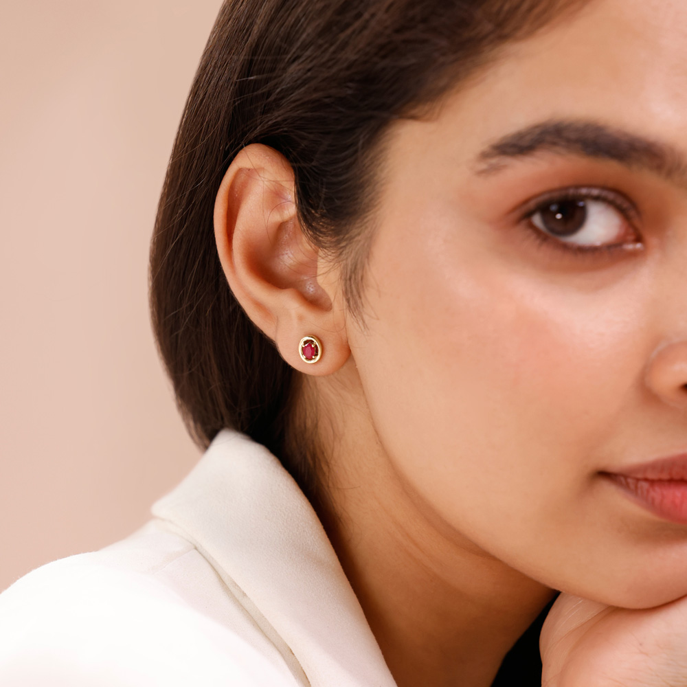 Polished Sleek Ruby Gold Stud Earrings,,hi-res image number null