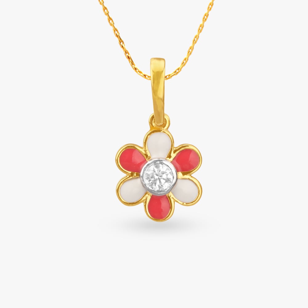 Petite Petals Diamond Pendant and Earrings set for Kids,,hi-res image number null