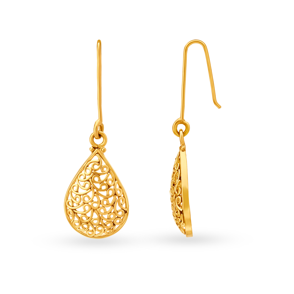 Contemporary Jali Work Floral Surreal Gold Hoop Earrings,,hi-res image number null