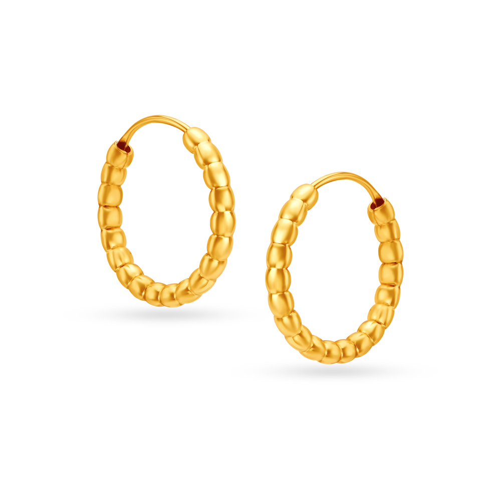22 KT Yellow Gold Graceful Beaded Hoop Earrings